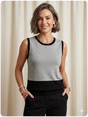 Cable & Gauge Gray Black Colorblock Sleeveless Knit Shell Top Size XL. 1828